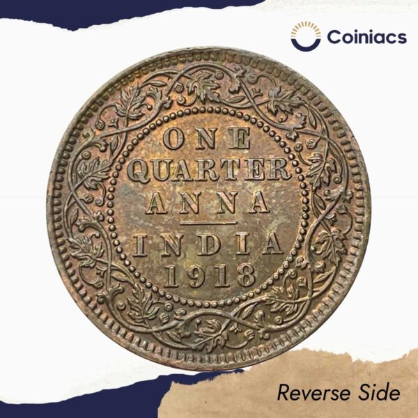 Quarter Anna George V King Emperor 1918 Calcutta Mint Bronze Coin, British India Uniform Coinage, XF+. - Image 3