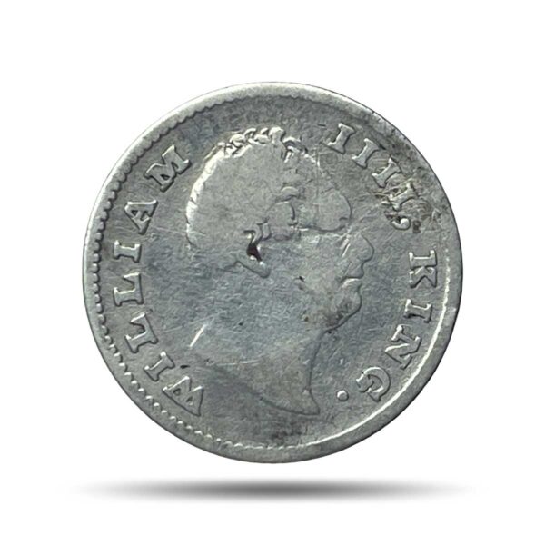 Scarce 1/4 Rupee William IIII King 1835 CE (Obv A, Rev II) 19 Berries (10L +9R ) Calcutta Mint Silver coin, British India Uniform Coinage, Collectible.