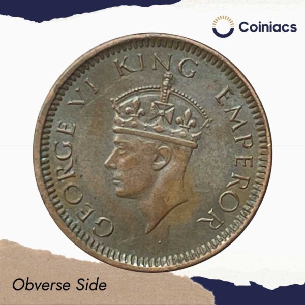 1/12 Anna George VI King & Emperor Scarce 1942 (Key Date) Bombay Mint Bronze Coin, British India Uniform Coinage, UNC. - Image 2