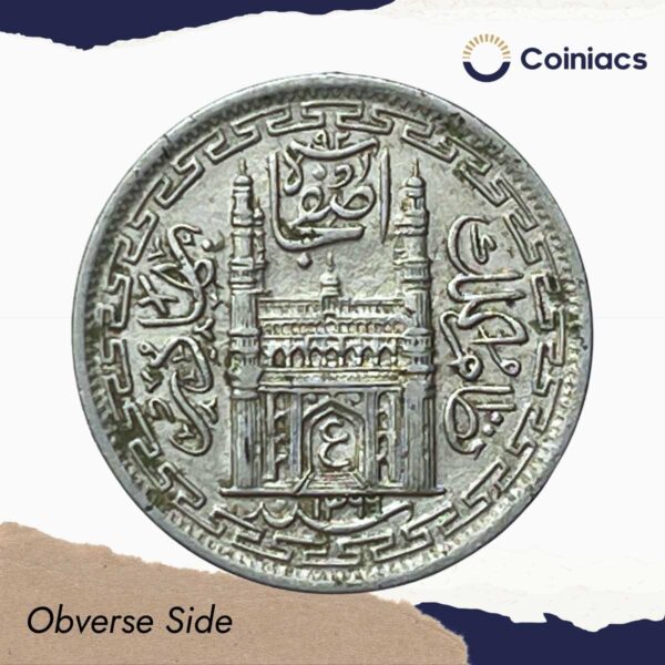 2 Annas Mir Usman Ali Khan RY 37 1366 AH (1946-47 CE) Nickel Old Coin, Princely State of Hyderabad, Collectible. - Image 2