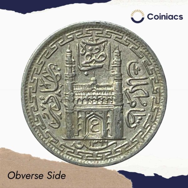 2 Annas Mir Usman Ali Khan RY 37 1366 AH (1946-47 CE) Nickel Old Coin, Princely State of Hyderabad, Collectible. - Image 2