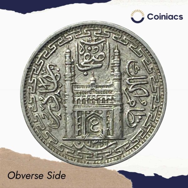 2 Annas Mir Usman Ali Khan RY 37 1366 AH (1946-47 CE) Nickel Old Coin, Princely State of Hyderabad, Collectible. - Image 3