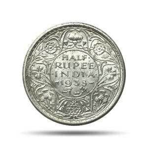 Scarce Half Rupee George VI King Emperor 1938 (Key Date) Bombay Mint Silver Coin, British India Uniform Coinage, XF.