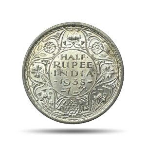 Scarce Half Rupee George VI King Emperor 1938 (Key Date) Bombay Mint Silver Coin, British India Uniform Coinage, UNC.
