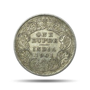 One Rupee Victoria Empress 1901 Calcutta Mint 'C' incuse Silver Coin, British India Uniform Coinage, Collectible.