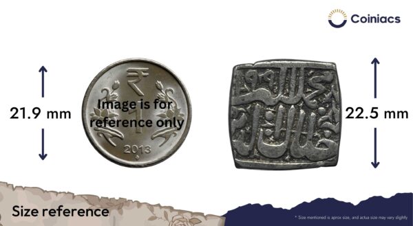 One Rupee Mughal Emperor Jalal-ud-Din Muhammad Akbar(Reign 1556-1605 CE) (Square) Silver Rupee, Mughal Empire, Collectible. - Image 4