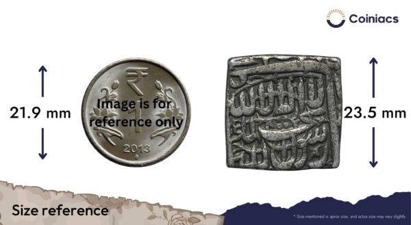 One Rupee Mughal Emperor Jalal-ud-Din Muhammad Akbar 993 AH (Reign 1556-1605 CE) (Square) Silver Rupee, Mughal Empire, Collectible. - Image 4