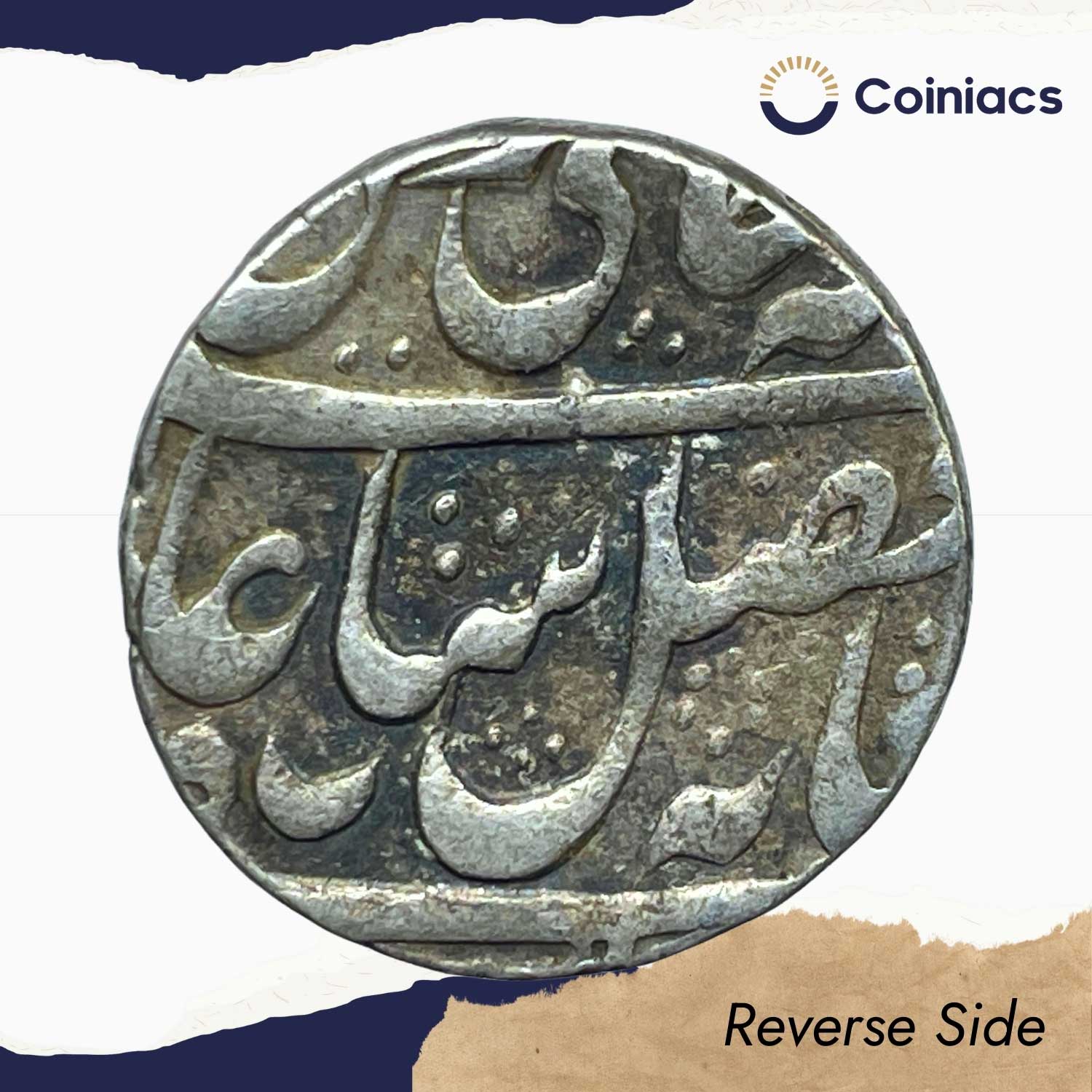 One Rupee Shah Alam II RY 15 (1771-1777) 4/3 Dots Calcutta/Murshidabad Mint Silver Coin, Bengal Presidency, Collectible. - Image 3