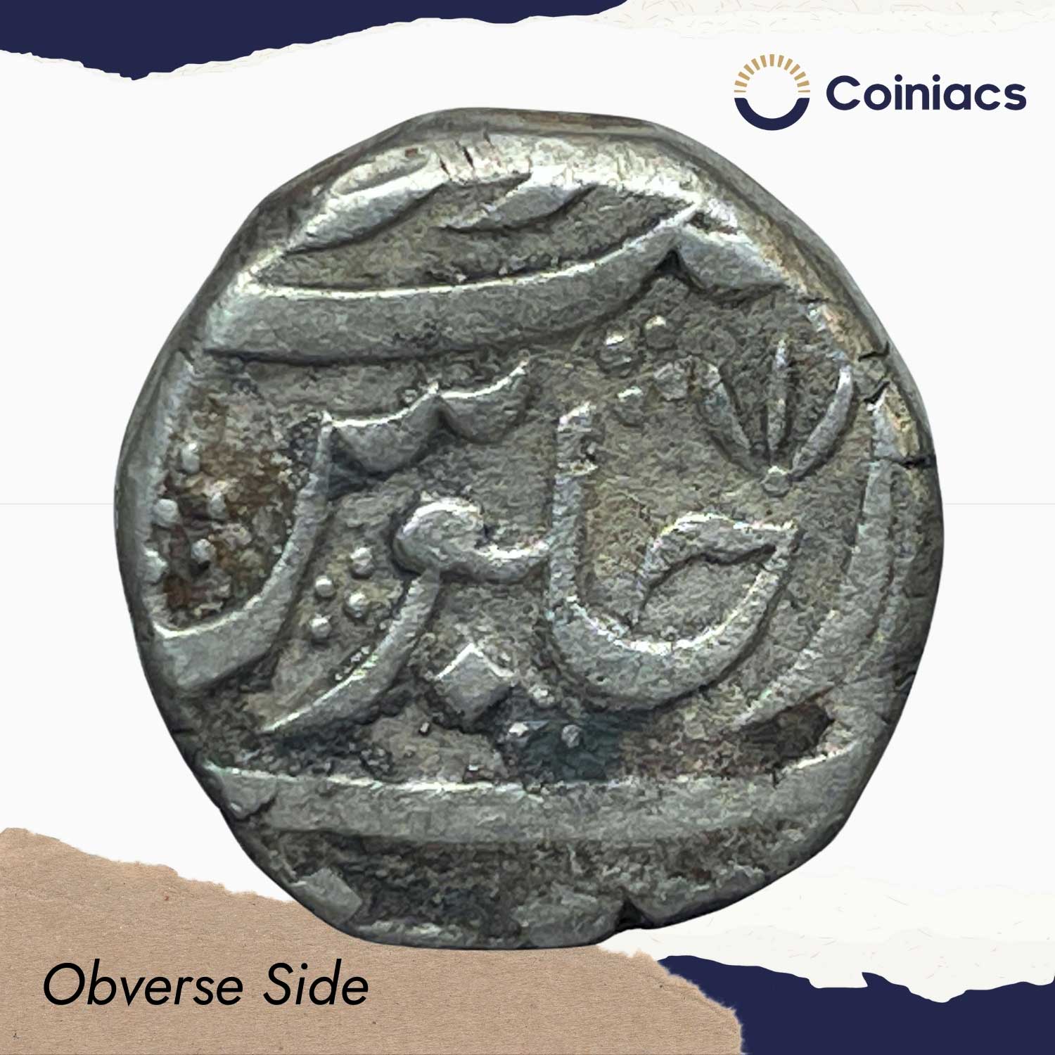 One Rupee Ahmad Shah (Diamond 3 dots Right) (Moghul Style - EIC) Arkot Mint Silver Coin, Madras Presidency, Collectible. - Image 2