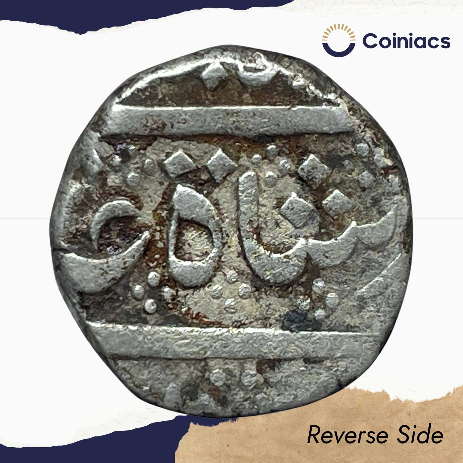 One Rupee Ahmad Shah (Diamond 3 dots Right) (Moghul Style - EIC) Arkot Mint Silver Coin, Madras Presidency, Collectible. - Image 3
