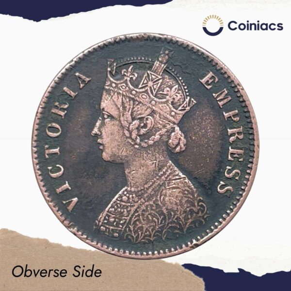 One Quarter Anna Victoria Empress (Ganga Singh) 1895 Copper Coin, Princely State of Bikanir, Collectible. - Image 2