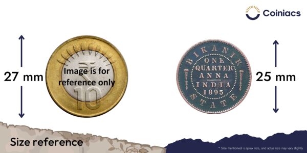 One Quarter Anna Victoria Empress (Ganga Singh) 1895 Copper Coin, Princely State of Bikanir, Collectible. - Image 4