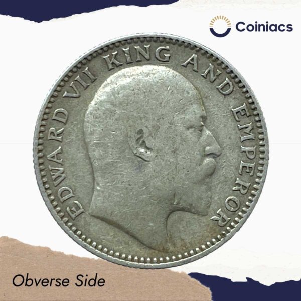 Rare Half Rupee Edward VII 1909 (Key Date) Calcutta Mint Silver Coin, British India Uniform Coinage, Collectible. - Image 2