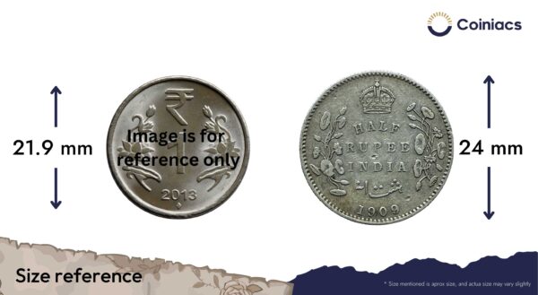 Rare Half Rupee Edward VII 1909 (Key Date) Calcutta Mint Silver Coin, British India Uniform Coinage, Collectible. - Image 4