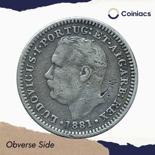 Quarto De Rupia (1/4 Rupia) Luiz I 1881 CE Silver Coin, Portuguese India (India Portugueza), Collectible - Image 2