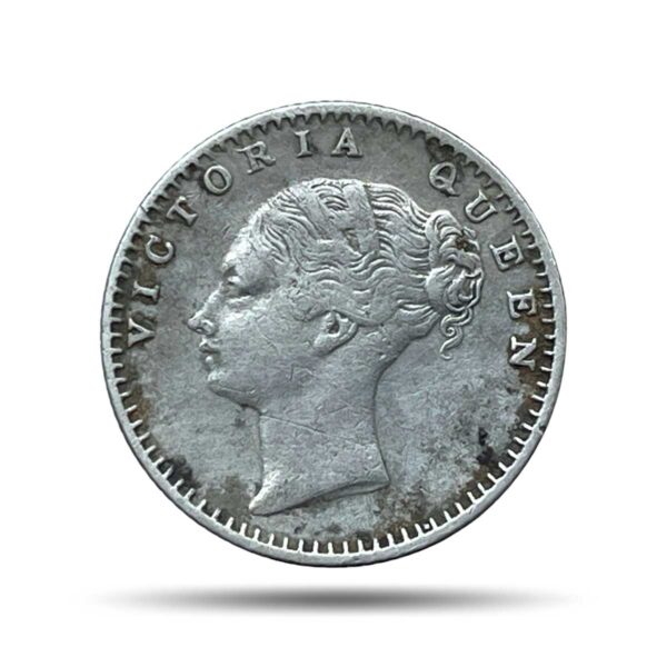 Scarce 1/4 Rupee Victoria Queen Continuous Legend 1840 CE (OBV-C, REV-II) 20 Berries Madras Mint Silver Coin, British India Uniform Coinage, Collectible.