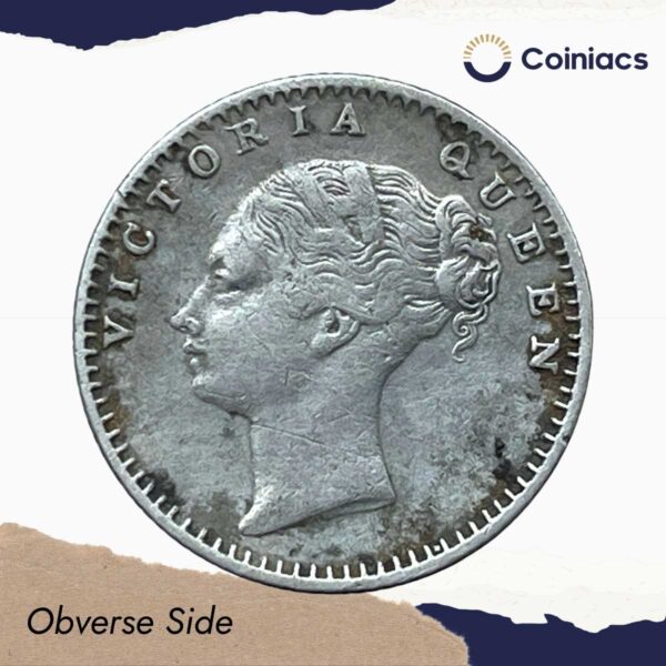 Scarce 1/4 Rupee Victoria Queen Continuous Legend 1840 CE (OBV-C, REV-II) 20 Berries Madras Mint Silver Coin, British India Uniform Coinage, Collectible. - Image 2