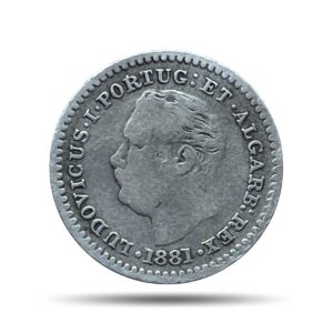 Oitavo De Rupia (1/8 Rupia) Luiz I 1881 CE Silver Coin, Portuguese India (India Portugueza), Collectible.