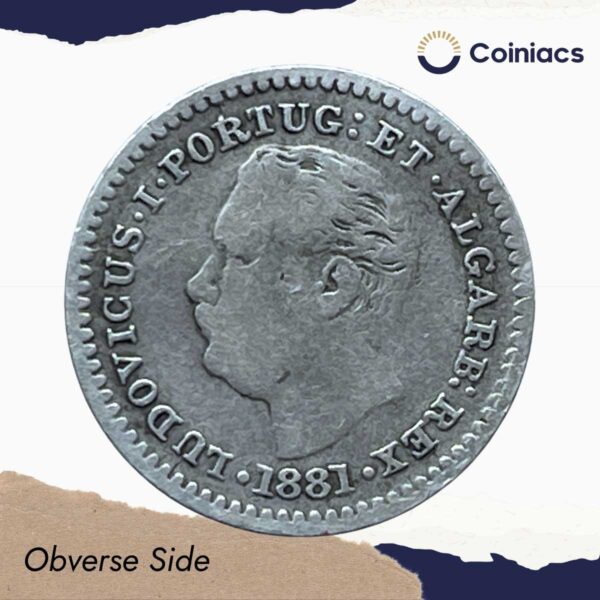 Oitavo De Rupia (1/8 Rupia) Luiz I 1881 CE Silver Coin, Portuguese India (India Portugueza), Collectible. - Image 2