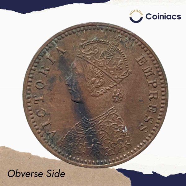 1/12 Anna Victoria Empress 1893 Calcutta Mint Copper Coin, British India Uniform Coinage, Collectible. - Image 2