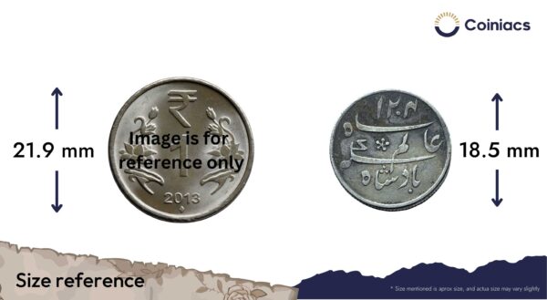 Scarce Quarter Rupee Shah Alam II RY-19 1204 AH (1819-29 CE) Murshidabad Mint Silver old coin, Bengal Presidency, Collectible. - Image 4