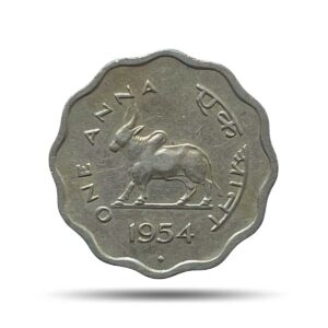 One Anna Bull 1954 Bombay Mint Copper-Nickel Coin, Republic India Anna Series, Collectible.