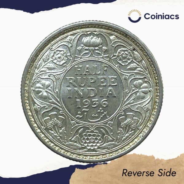 Half Rupee George V King Emperor 1936 Calcutta Mint Silver Coin, British India Uniform Coinage, UNC. - Image 3