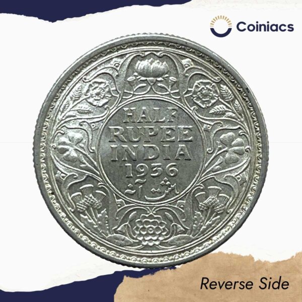Half Rupee George V King Emperor 1936 Calcutta Mint Silver Coin, British India Uniform Coinage, UNC. - Image 3