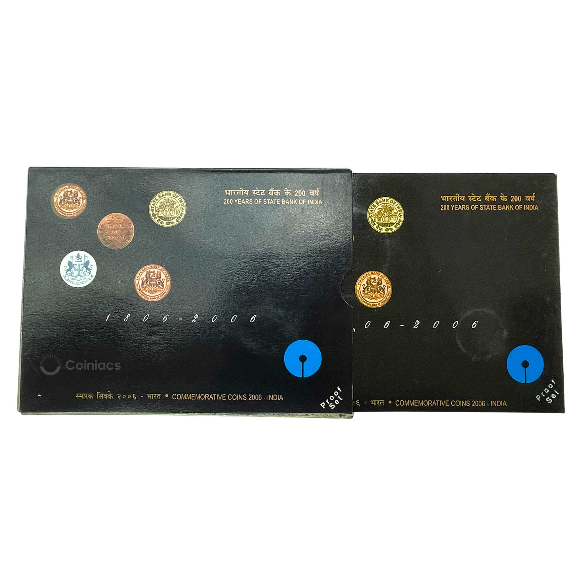 Rare Proof SET of 200 Years of State Bank India (SBI) (1806-2006) 100 Rupees & 5 Rupees Calcutta Mint Commemorative Coins, Republic India Decimal Series, Proof. - Image 2