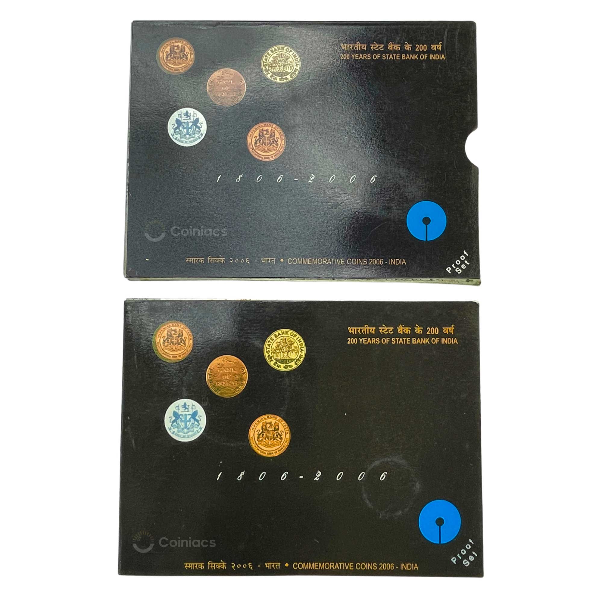 Rare Proof SET of 200 Years of State Bank India (SBI) (1806-2006) 100 Rupees & 5 Rupees Calcutta Mint Commemorative Coins, Republic India Decimal Series, Proof. - Image 3