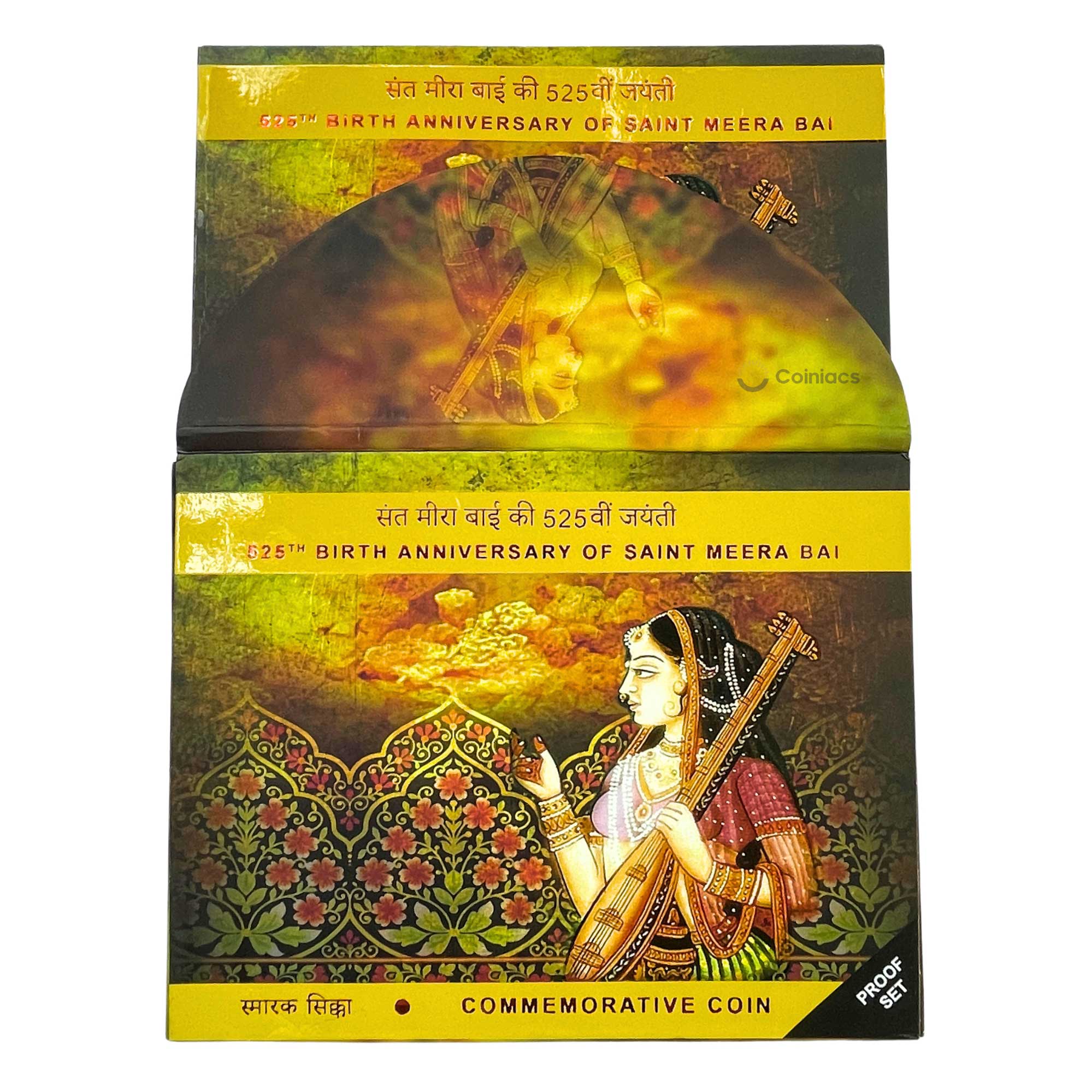 Rare Proof SET of 525th Birth Anniversary of Saint Meera Bai (1498-2023) 525 Rupees Calcutta Mint Silver Commemorative Coin, Republic India Decimal Series, Proof. - Image 2