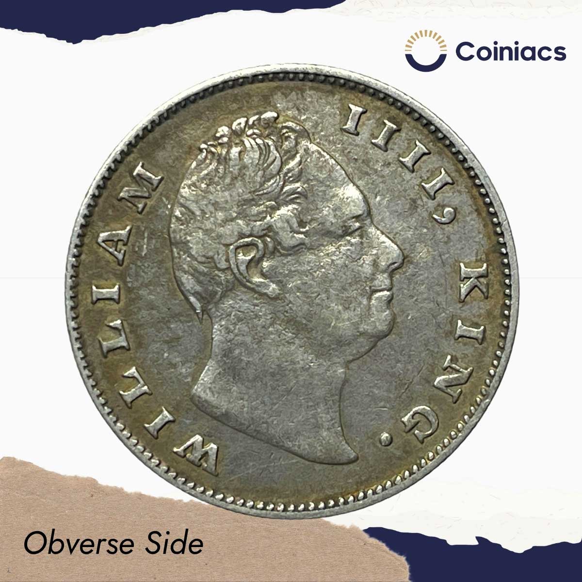 Scarce One Rupee William IIII 1835 Calcutta Mint (Obv-A, Rev-I) Silver Coin, British India Uniform Coinage, Collectible. - Image 2