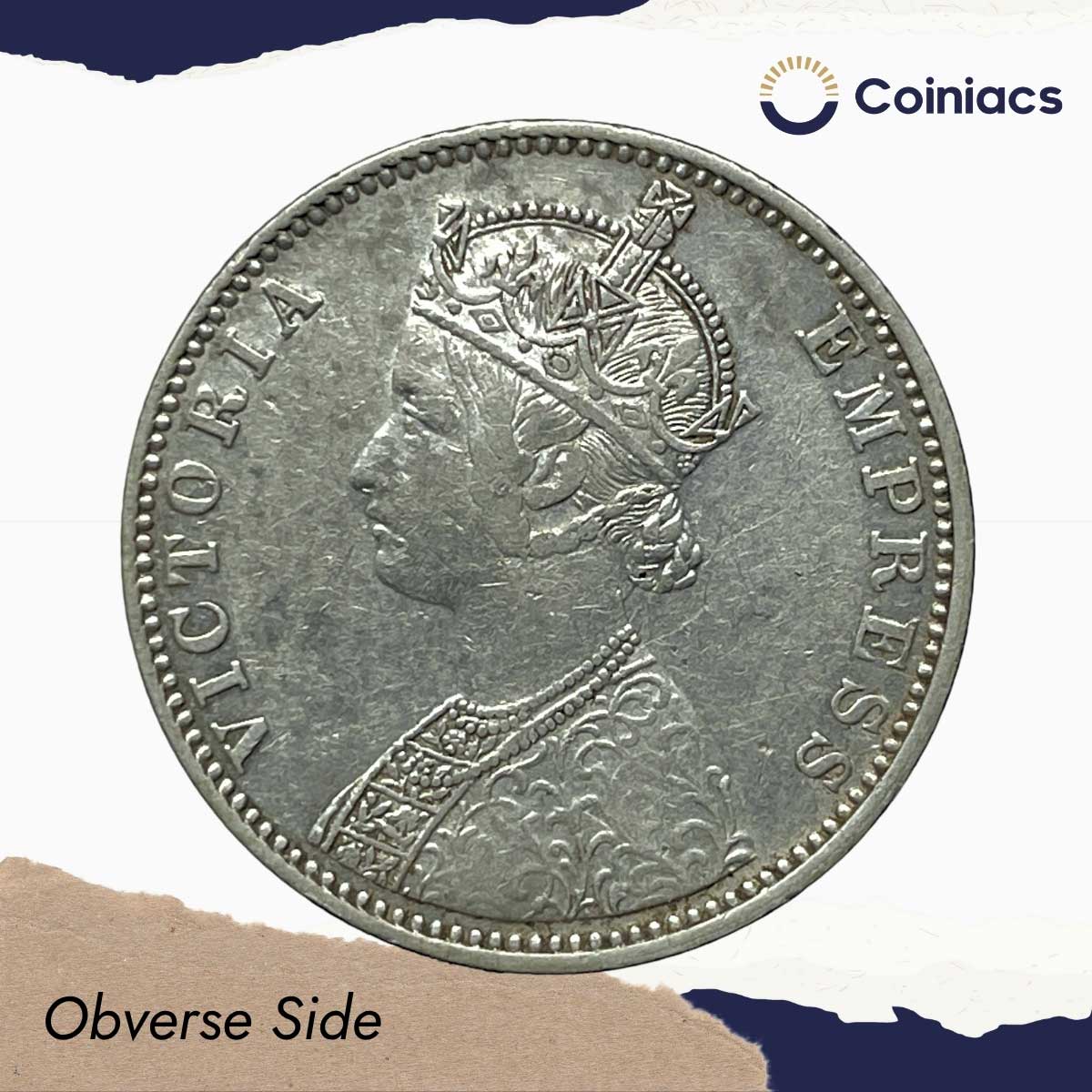 One Rupee Victoria Empress 1900 Bombay Mint 'B' incuse Silver Coin, British India Uniform Coinage, Collectible. - Image 2