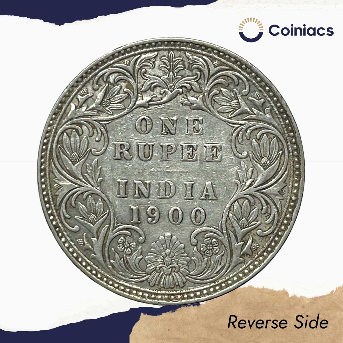 One Rupee Victoria Empress 1900 Bombay Mint 'B' incuse Silver Coin, British India Uniform Coinage, Collectible. - Image 3