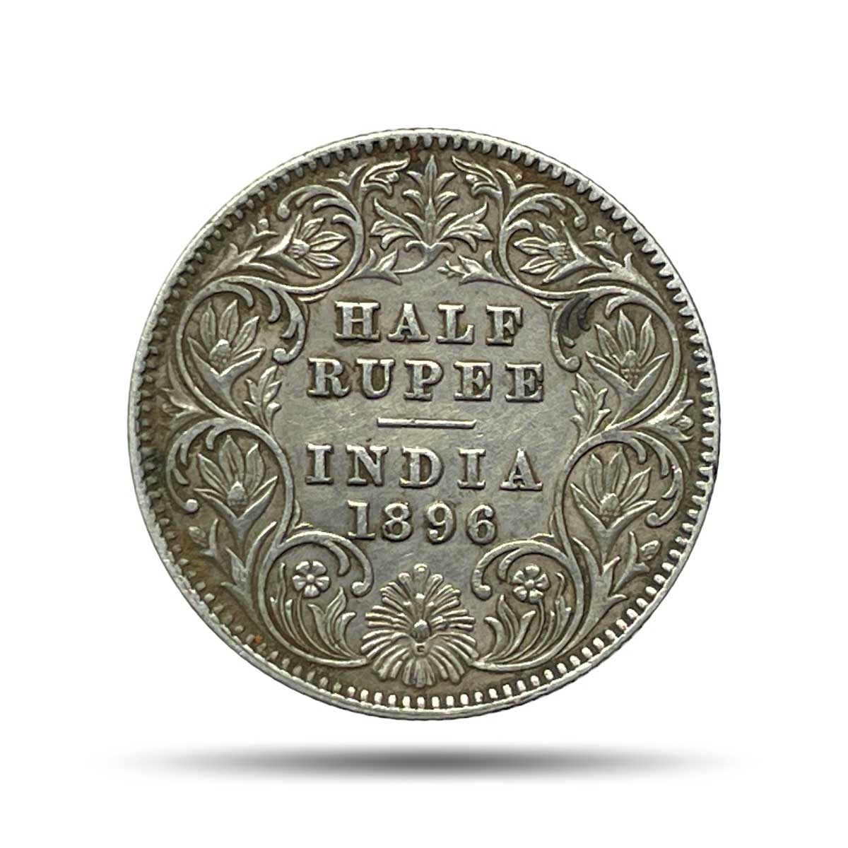 Rare Half Rupee Victoria Empress 1896 Calcutta Mint 'C' incuse (Obv-A, Rev-I) Silver Coin, British India Uniform Coinage, Collectible.
