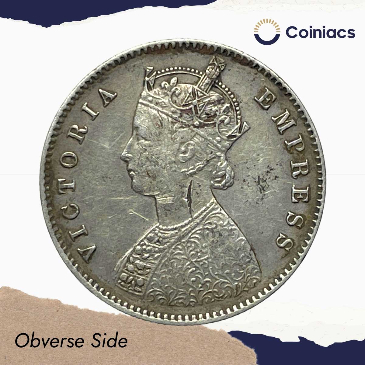 Rare Half Rupee Victoria Empress 1896 Calcutta Mint 'C' incuse (Obv-A, Rev-I) Silver Coin, British India Uniform Coinage, Collectible. - Image 2