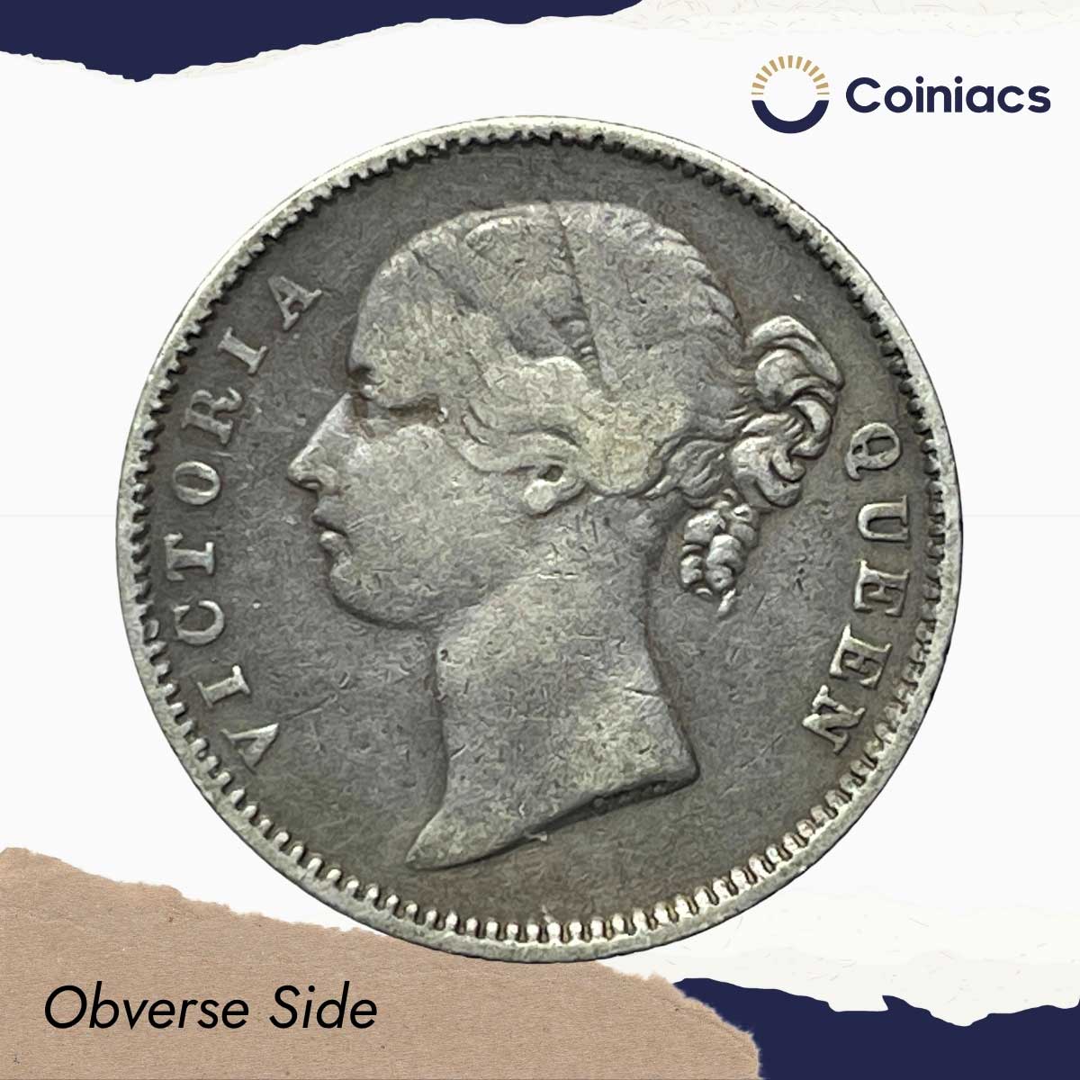 Rare Half Rupee Victoria Queen 1840 Divided Legend Madras Mint 'S' Raised 'W.W.' Incused 24 Berries Silver Coin, British India Uniform Coinage, Collectible. - Image 2