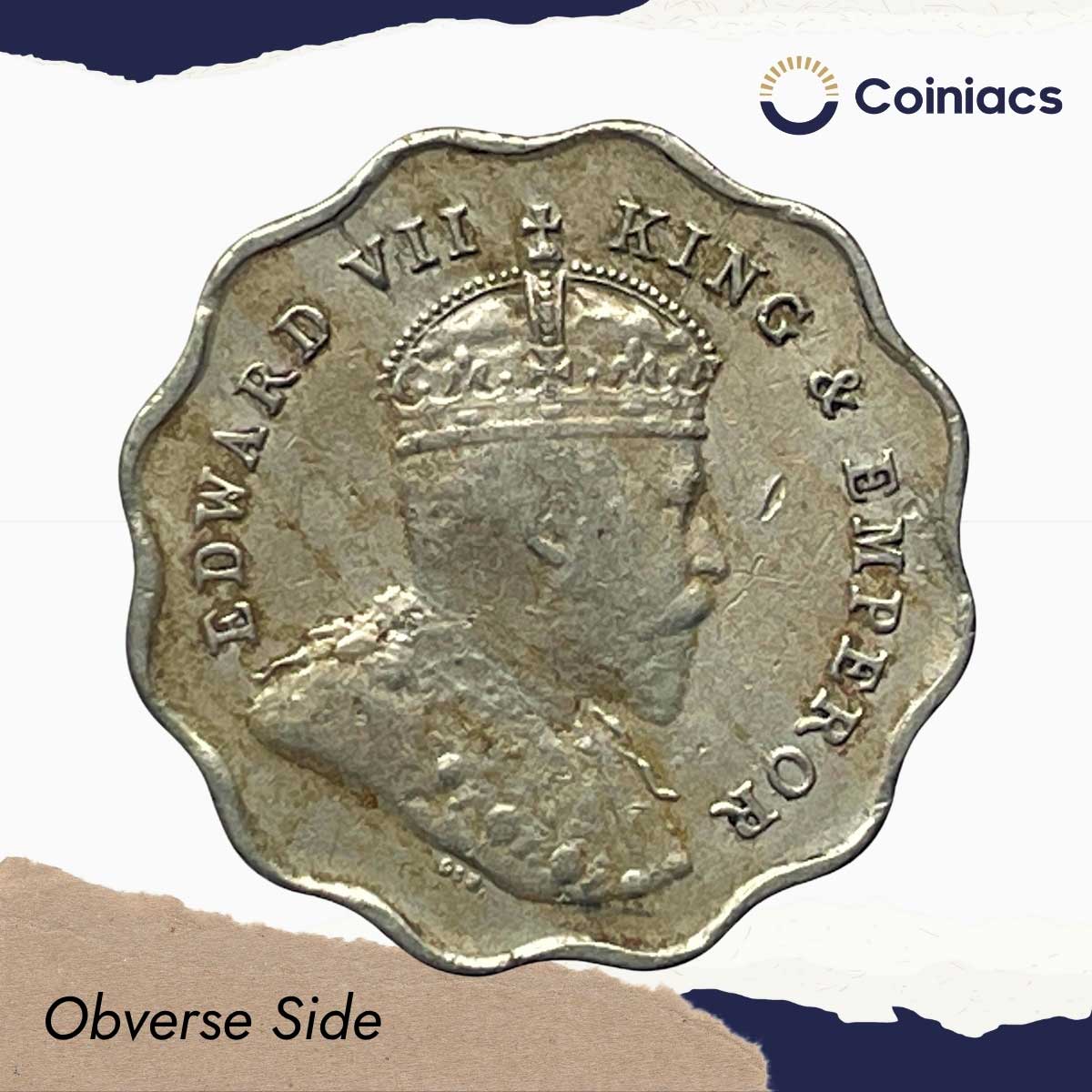 Scarce 1 Anna Edward VII King & Emperor 1907 Bombay Mint Copper-Nickel Coin, British India Uniform Coinage, Collectible. - Image 2