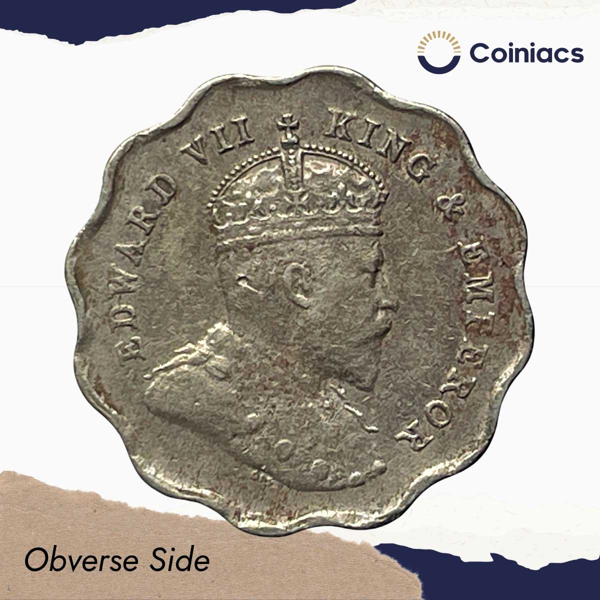 Scarce 1 Anna Edward VII King & Emperor 1908 Bombay Mint Copper-Nickel Coin, British India Uniform Coinage, Collectible. - Image 2