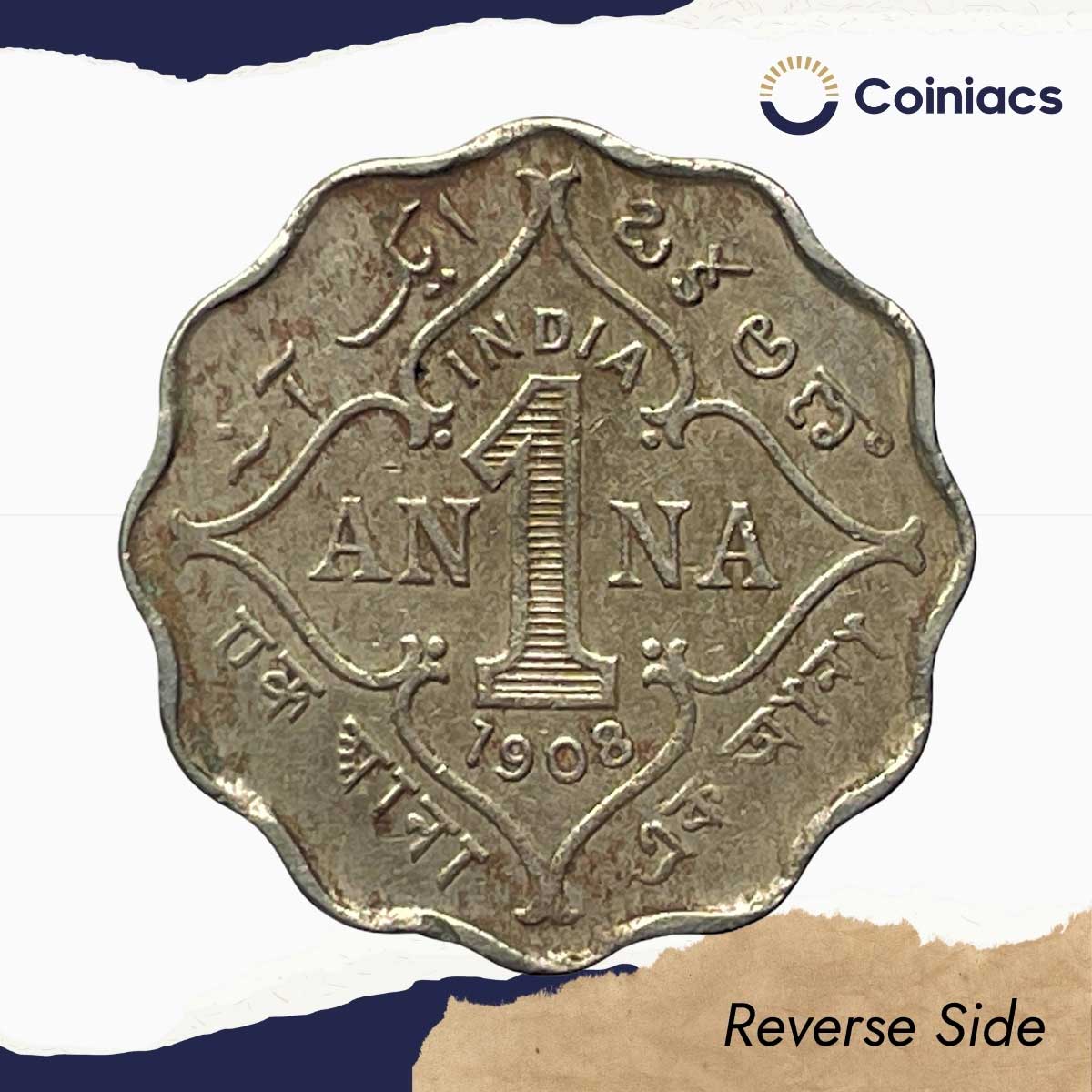 Scarce 1 Anna Edward VII King & Emperor 1908 Bombay Mint Copper-Nickel Coin, British India Uniform Coinage, Collectible. - Image 3