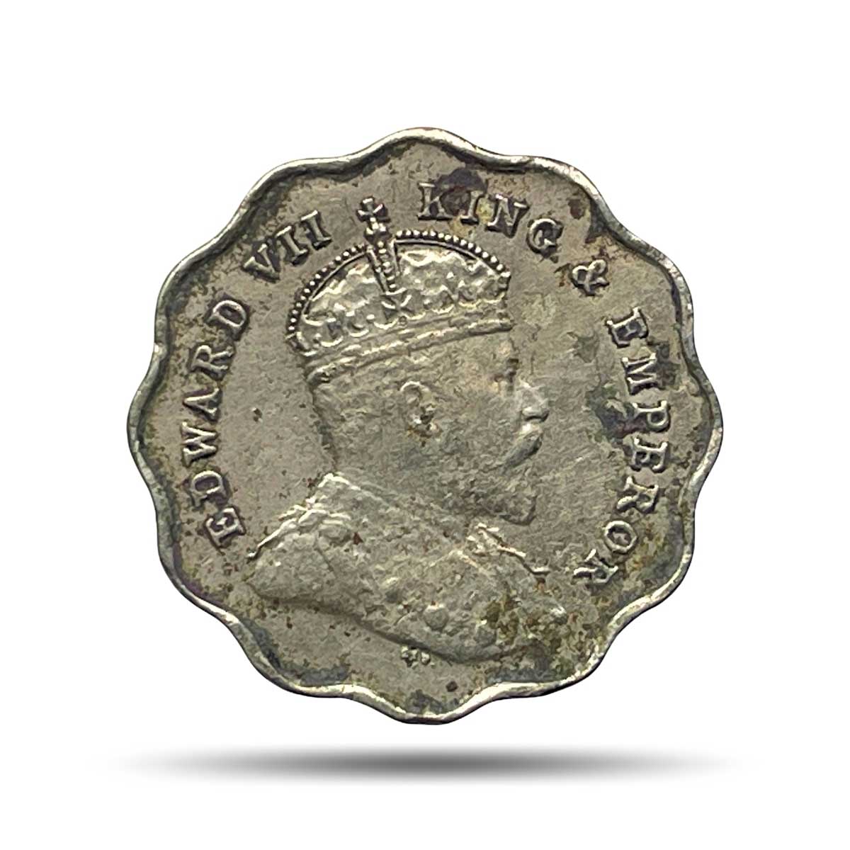 Scarce 1 Anna Edward VII King & Emperor 1909 Bombay Mint Copper-Nickel Coin, British India Uniform Coinage, Collectible.