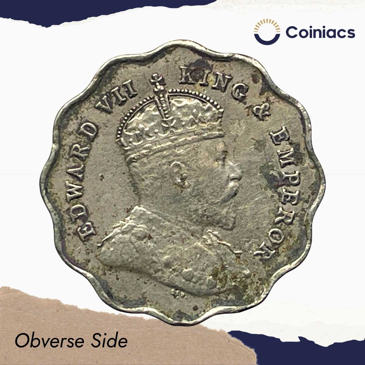 Scarce 1 Anna Edward VII King & Emperor 1909 Bombay Mint Copper-Nickel Coin, British India Uniform Coinage, Collectible. - Image 2