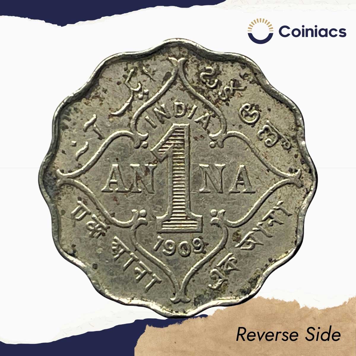 Scarce 1 Anna Edward VII King & Emperor 1909 Bombay Mint Copper-Nickel Coin, British India Uniform Coinage, Collectible. - Image 3