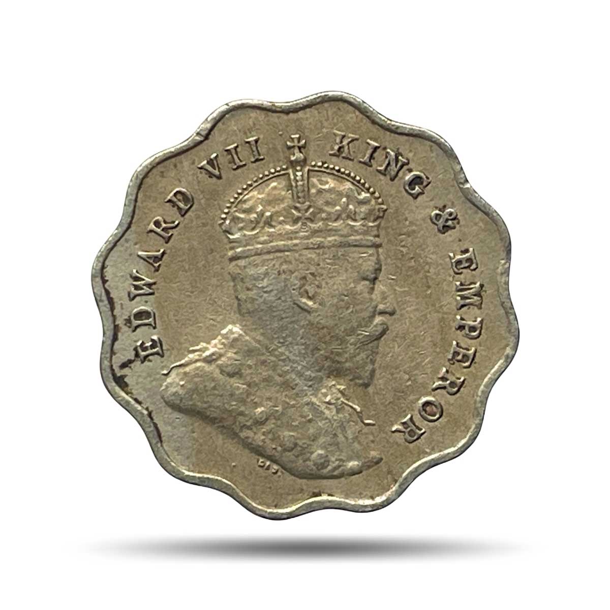 Scarce 1 Anna Edward VII King & Emperor 1910 Bombay Mint Copper-Nickel Coin, British India Uniform Coinage, Collectible.