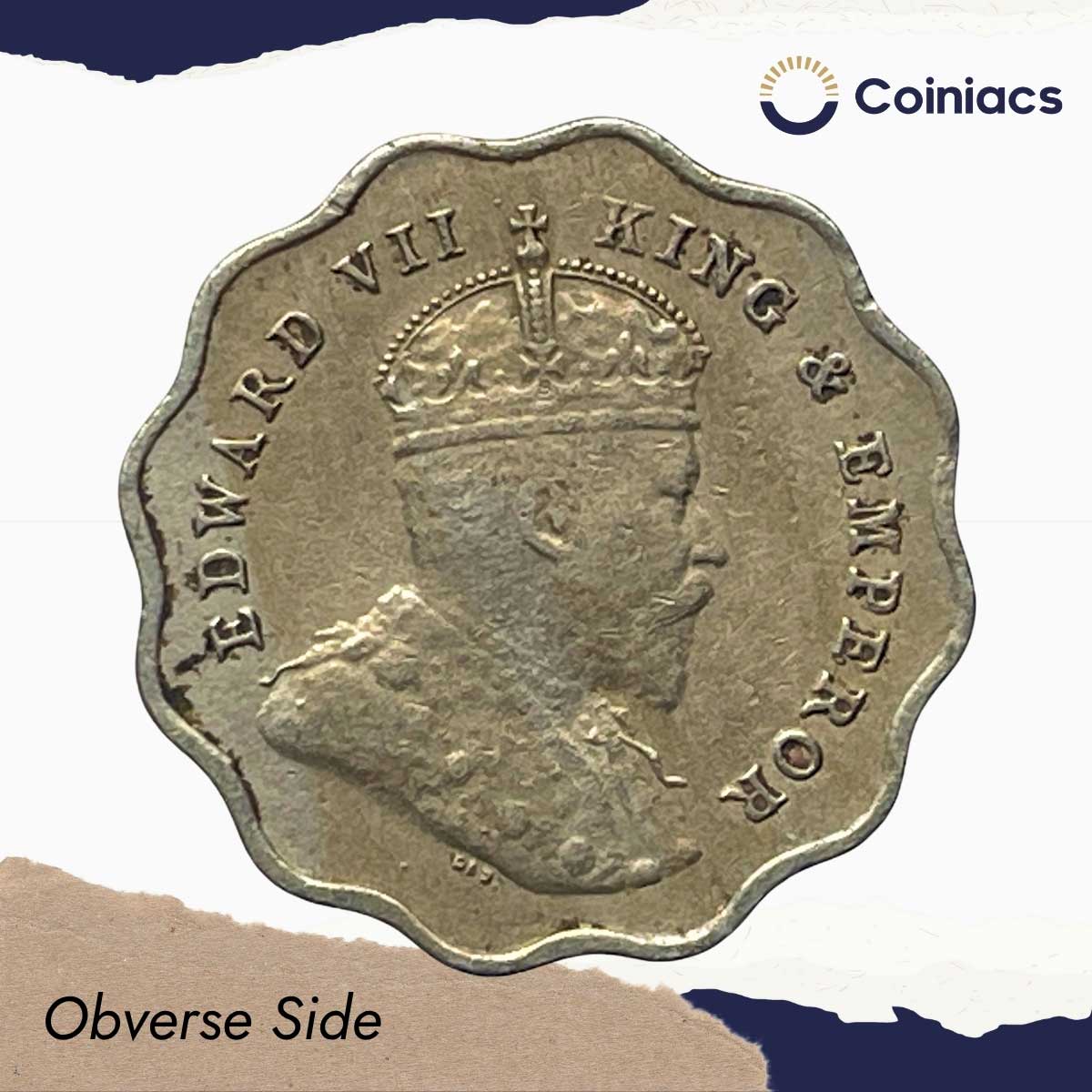 Scarce 1 Anna Edward VII King & Emperor 1910 Bombay Mint Copper-Nickel Coin, British India Uniform Coinage, Collectible. - Image 2