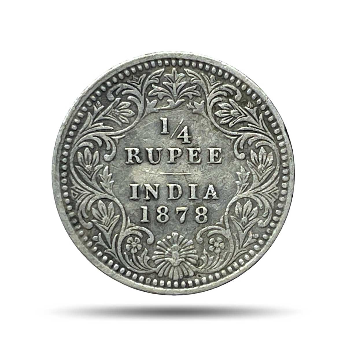 1/4 Rupee Victoria Empress 1878 Calcutta Mint (Obv C, Rev II) Silver Coin, British India Uniform Coinage, Collectable.