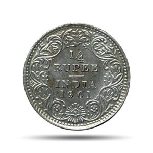 1/4 Rupee Victoria Empress 1901 Calcutta Mint 'C' Incused (Obv C, Rev II) Silver Coin, British India Uniform Coinage, XF+.