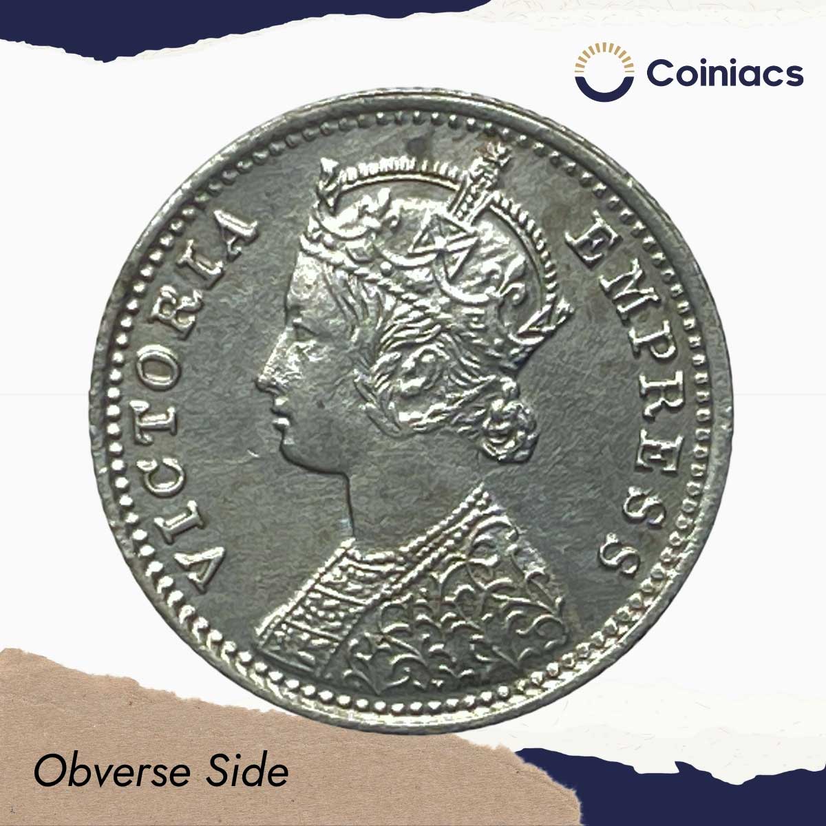 1/4 Rupee Victoria Empress 1901 Calcutta Mint 'C' Incused (Obv C, Rev II) Silver Coin, British India Uniform Coinage, XF+. - Image 2