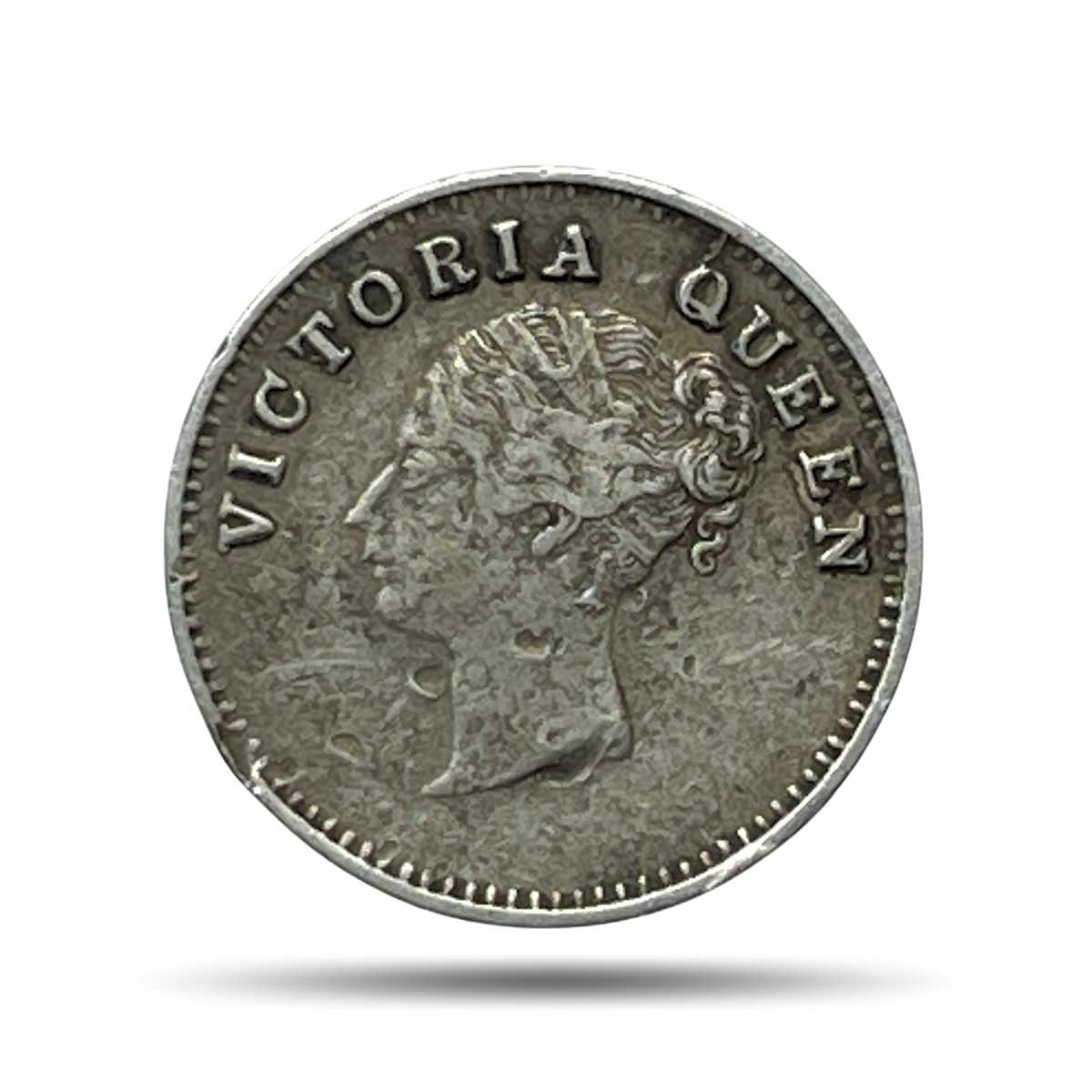 Two Annas Victoria Queen Continous Legend 1841 CE Silver Coin, British India Uniform Coinage, Collectible.