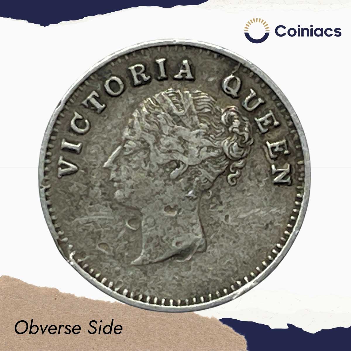 Two Annas Victoria Queen Continous Legend 1841 CE Silver Coin, British India Uniform Coinage, Collectible. - Image 2